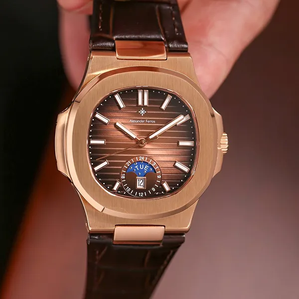 Đồng Hồ Nam Alexander Ferros Automatic 6122R-08 42.5mm Màu Nâu - Vàng Hồng