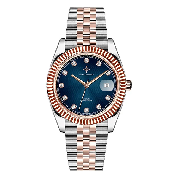 Đồng Hồ Nam Alexander Ferros Automatic 8032D-05 40mm Màu Xanh - Vàng Hồng