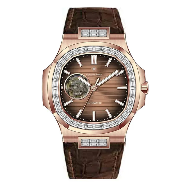 Đồng Hồ Nam Alexander Ferros Automatic Watch 6091R-08 Màu Nâu