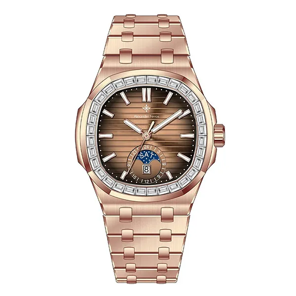 Đồng Hồ Nam Alexander Ferros Automatic Watch 6111R/08 Màu Vàng Hồng/Nâu