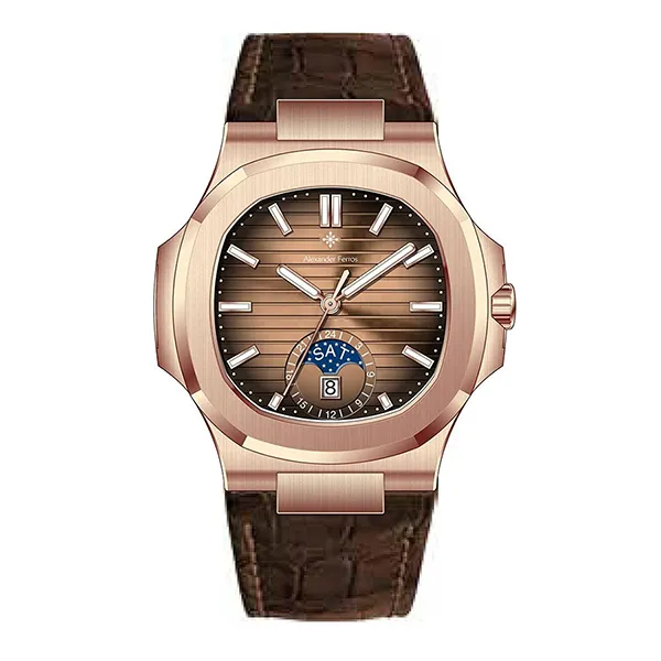 Đồng Hồ Nam Alexander Ferros Automatic Watch 6122R-08 Màu Nâu