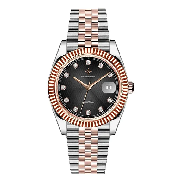 Đồng Hồ Nam Alexander Ferros Automatic Watch 8032D/01 Màu Demi Mặt Đen