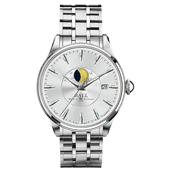 Đồng Hồ Nam Ball Watch Trainmaster Moon Phase NM3082D-SJ-SL Màu Bạc