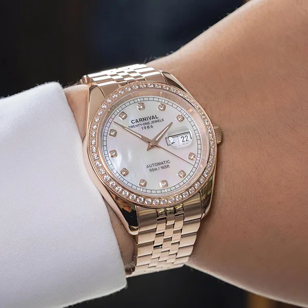 Đồng Hồ Nam Carnival Automatic Watch 8131G2-VH-TK Màu Trắng/ Vàng Hồng