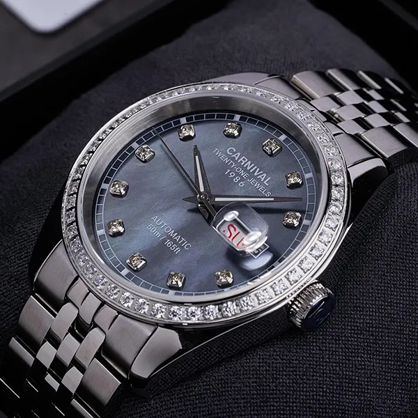 Đồng Hồ Nam Carnival Automatic Watch 8131G2-VT-DK Màu Bạc Đen