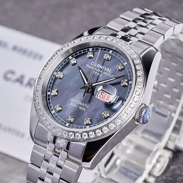 Đồng Hồ Nam Carnival Automatic Watch 8131G2-VT-DK Màu Bạc Đen