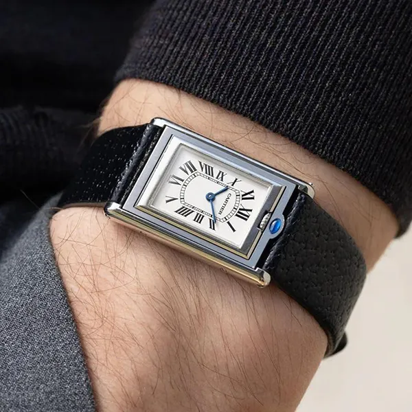 Đồng Hồ Nam Cartier Tank Basculante Ref 2405 Màu Đen Bạc