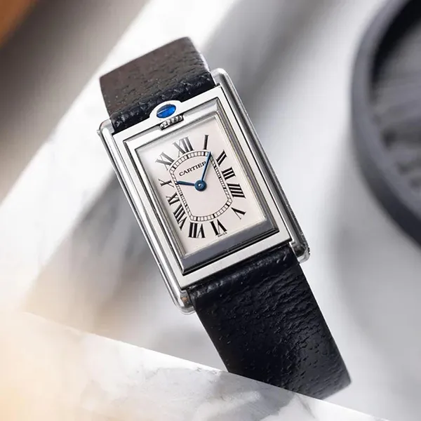 Đồng Hồ Nam Cartier Tank Basculante Ref 2405 Màu Đen Bạc