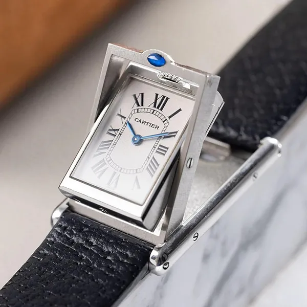 Đồng Hồ Nam Cartier Tank Basculante Ref 2405 Màu Đen Bạc