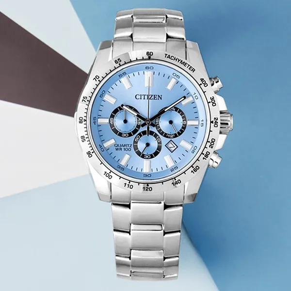 Đồng Hồ Nam Citizen Chronograph Quartz Blue Dial Watch AN8230-59L Màu Bạc