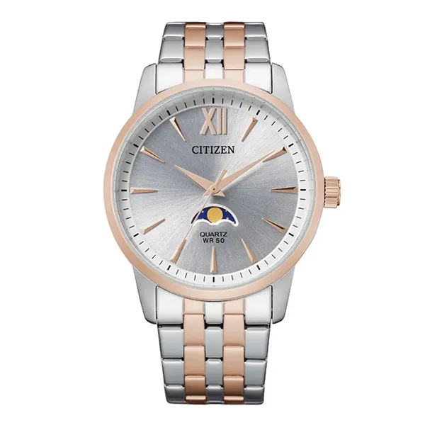 Đồng Hồ Nam Citizen Quartz Moonphase Silver Dial Men's Watch AK5006-58A Màu Bạc/Vàng Hồng