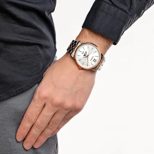 Đồng Hồ Nam Citizen Quartz Moonphase Silver Dial Men's Watch AK5006-58A Màu Bạc/Vàng Hồng