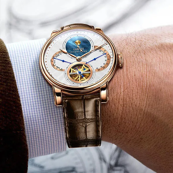 Đồng Hồ Nam Lobinni LB16015G-D1 Màu Nâu - Vàng Hồng