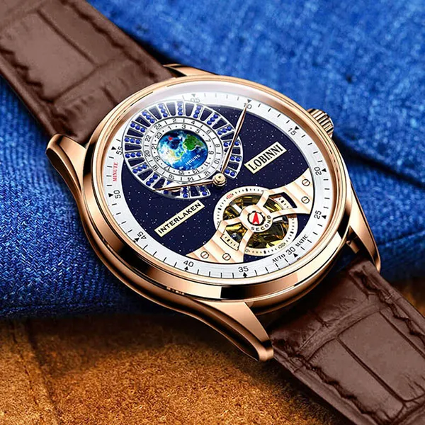 Đồng Hồ Nam Lobinni LB16038G-D1 Màu Nâu - Vàng Hồng