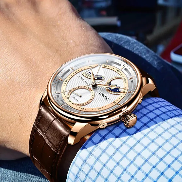 Đồng Hồ Nam Lobinni LB17011G-D1 Màu Nâu - Vàng Hồng