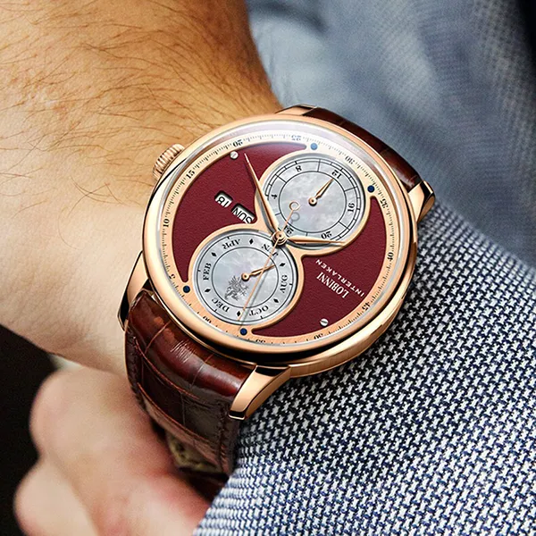 Đồng Hồ Nam Lobinni LB18015G-D3 Màu Nâu Đỏ