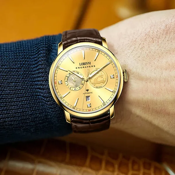 Đồng Hồ Nam Lobinni LB19015G-D3 Màu Nâu - Vàng
