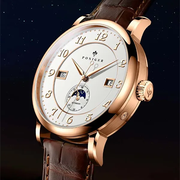 Đồng Hồ Nam Poniger Automatic Movement Mens Mechancial Wristwatch P915G-D1 Màu Nâu Trắng