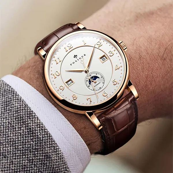 Đồng Hồ Nam Poniger Automatic Movement Mens Mechancial Wristwatch P915G-D1 Màu Nâu Trắng