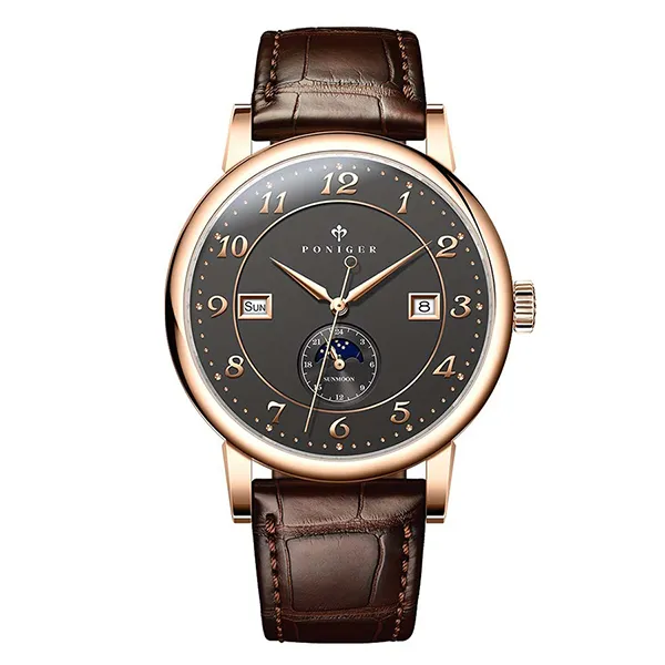 Đồng Hồ Nam Poniger Automatic Movement Mens Mechancial Wristwatch P915G-D2 Màu Nâu Đen