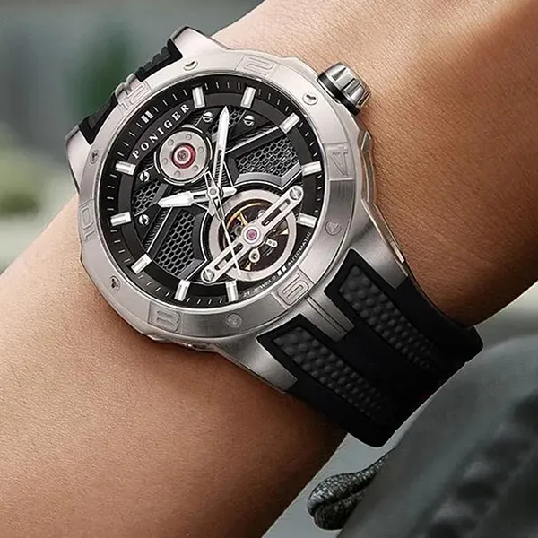 Đồng Hồ Nam Poniger Men's Automatic Skeleton Watch P621G-S1 Màu Đen Xám