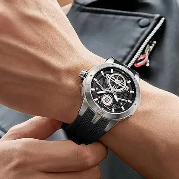 Đồng Hồ Nam Poniger Men's Automatic Skeleton Watch P621G-S1 Màu Đen Xám