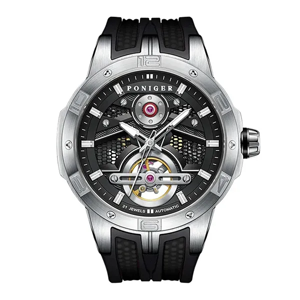 Đồng Hồ Nam Poniger Men's Automatic Skeleton Watch P621G-S1 Màu Đen Xám