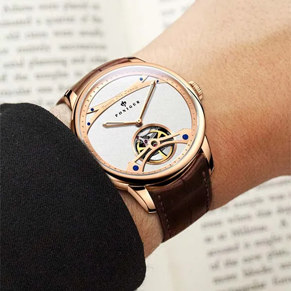 Đồng Hồ Nam Poniger Men Wrist Mechanical Watch Automatic P819G-D1 Màu Nâu - Trắng