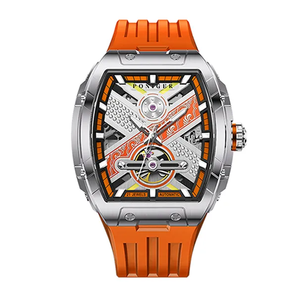 Đồng Hồ Nam Poniger P615G-S6 Automatic Màu Cam Bạc