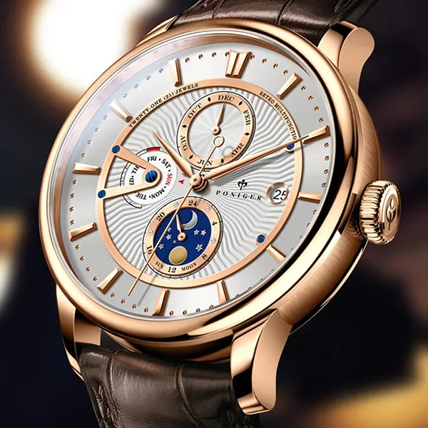 Đồng Hồ Nam Poniger P813G-D1 Automatic Màu Nâu - Vàng Hồng