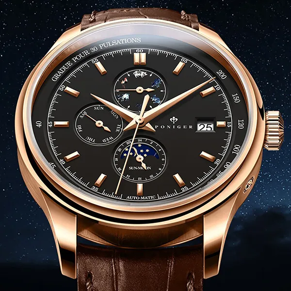 Đồng Hồ Nam Poniger P815G-D2 Automatic Màu Nâu Đen