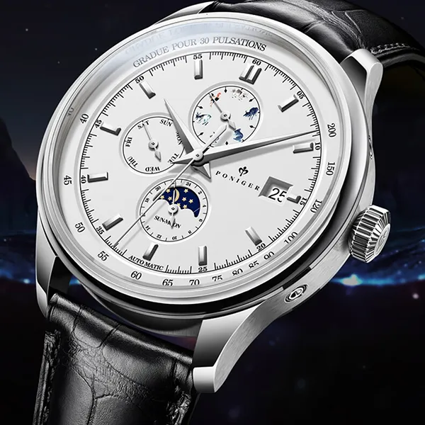 Đồng Hồ Nam Poniger P815G-D3 Automatic Màu Đen Trắng