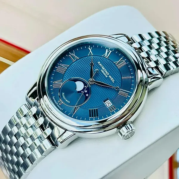 Đồng Hồ Nam Raymond Weil Automatic Maestro Moonphase 2879-ST-00508 (2879ST00508) Màu Bạc Xanh