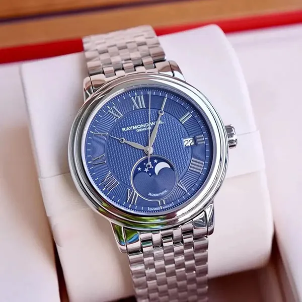 Đồng Hồ Nam Raymond Weil Automatic Maestro Moonphase 2879-ST-00508 (2879ST00508) Màu Bạc Xanh