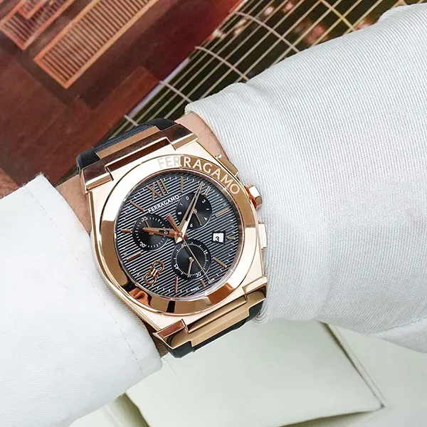 Đồng Hồ Nam Salvatore Ferragamo Vega Chronograph SFMR01324 Màu Đen Vàng Hồng