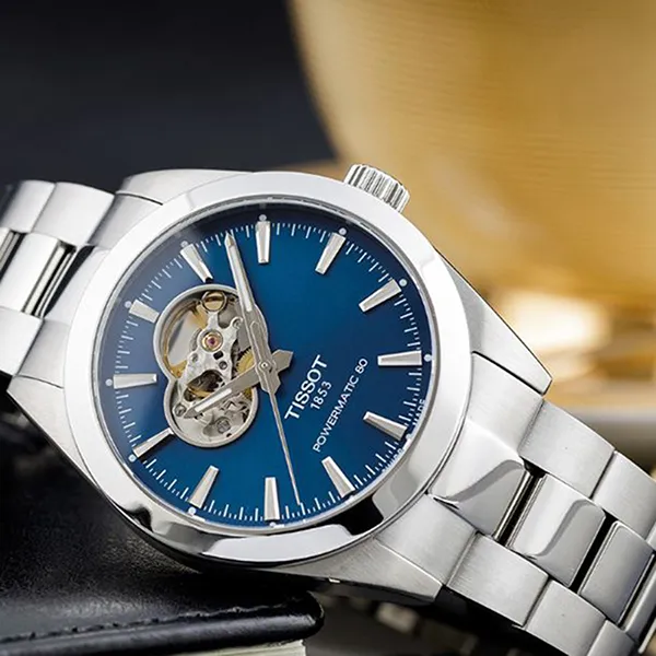 Đồng Hồ Nam Tissot Gentleman Powermatic 80 Open Heart Blue T127.407.11.041.01 Màu Bạc Xanh