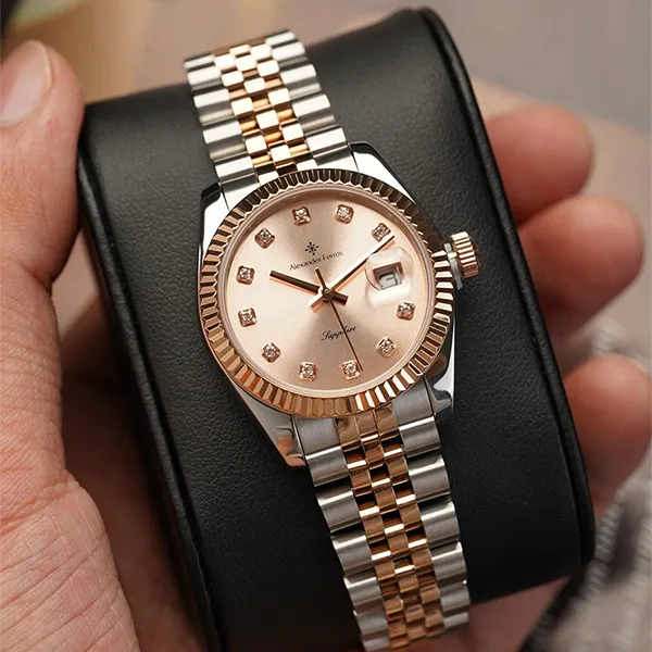 Đồng Hồ Nữ Alexander Ferros Quartz 8222D-16 31mm Màu Bạc Phối Vàng Hồng