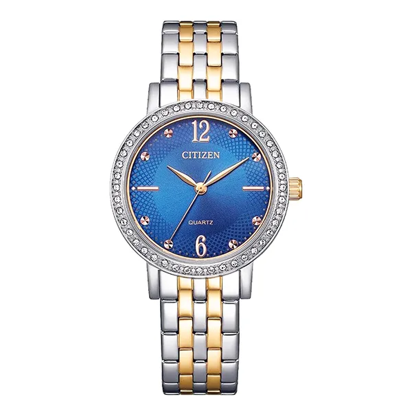 Đồng Hồ Nữ Citizen Quartz Crystal Blue Dial Watch EL3106-59l Màu Bạc/Vàng