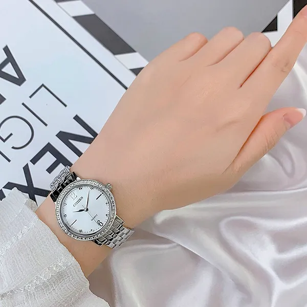 Đồng Hồ Nữ Citizen Quartz Crystal Silver Dial Ladies Watch EL3100-55A Màu Bạc
