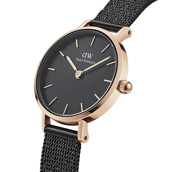 Đồng Hồ Nữ Daniel Wellington DW00100441 24 mm Petite 24 Pressed Ashfield RG Black Màu Đen - Vàng Hồng