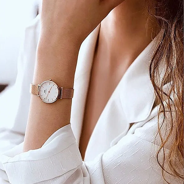 Đồng Hồ Nữ Daniel Wellington DW00100447 24 mm Petite 24 Pressed Melrose RG White Màu Vàng Hồng