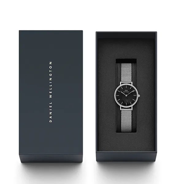 Đồng Hồ Nữ Daniel Wellington Petite Lumine Bezel Sterling DW00100661 Màu Bạc/Đen