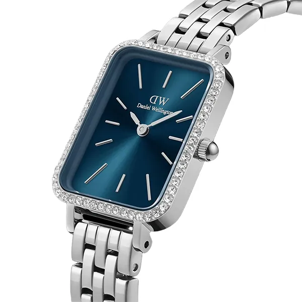 Đồng Hồ Nữ Daniel Wellington Quadro Lumine Bezel 5-Link Arctic Silver Màu Bạc Xanh