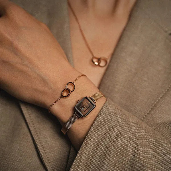 Đồng Hồ Nữ Daniel Wellington Quadro Mini Melrose Amber DW00100649 Màu Nâu - Vàng Hồng