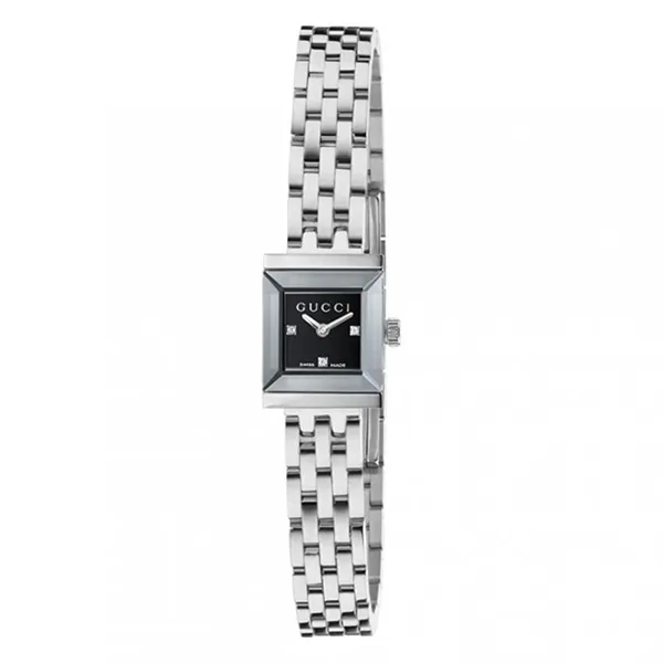 Đồng Hồ Nữ Gucci G-Frame Black Lacquered Dial With 3 Diamonds YA128507 Màu Bạc - Đen