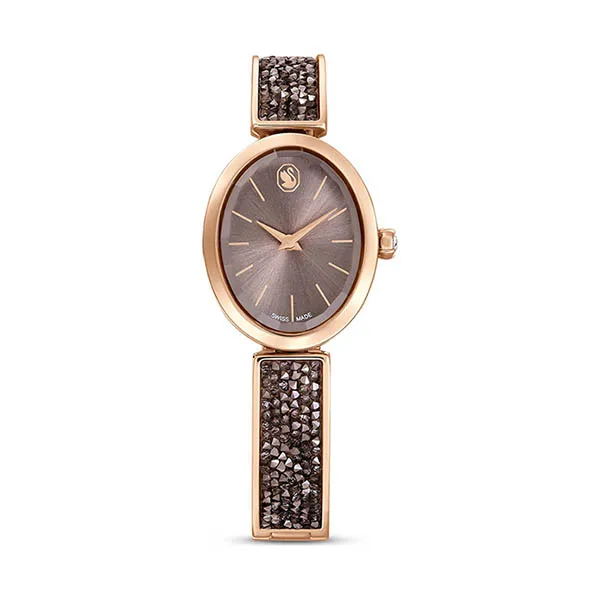 Đồng Hồ Nữ Swarovski Crystal Rock Oval Watch Swiss Made Crystal Bracelet Gray- Rose Gold Tone Finish 5656857 Màu Xám/ Vàng Hồng