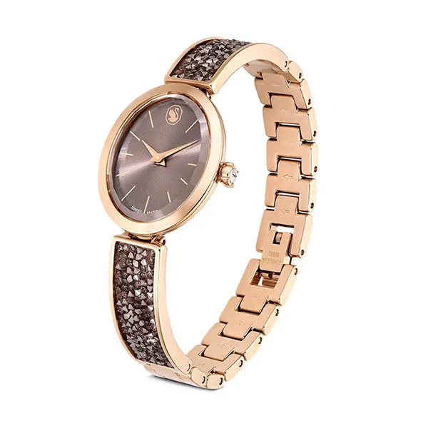 Đồng Hồ Nữ Swarovski Crystal Rock Oval Watch Swiss Made Crystal Bracelet Gray- Rose Gold Tone Finish 5656857 Màu Xám/ Vàng Hồng