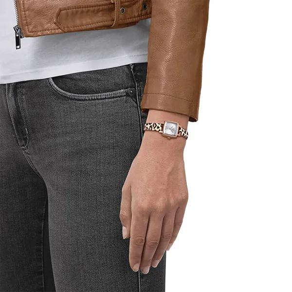 Đồng Hồ Nữ Tissot T-Lady Quartz Diamond Silver Dial Ladies Watch T058.109.37.036.00 Màu Nâu/Be