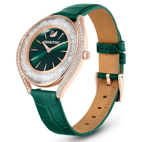 Đồng Hồ Nữ Swarovski Crystalline Aura Watch Swiss Made, Leather Strap, Green Rose Gold-Tone 5644078 Màu Xanh Lá