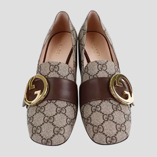 Giày Cao Gót Nữ Gucci Blondie Pump GG Supreme Canvas Beige Ebony 701711 9I650 9769 Màu Be Size 36